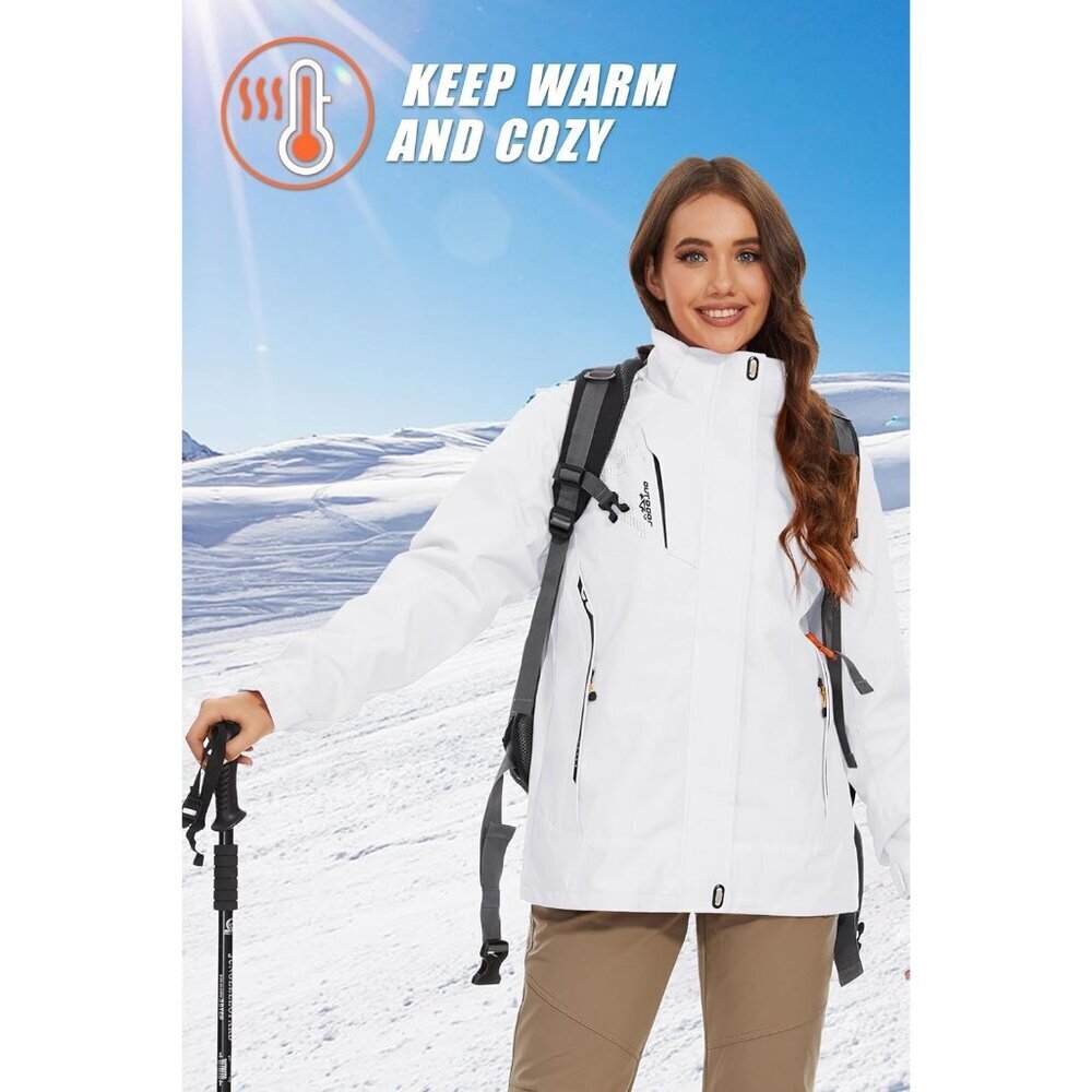 Women's Pure White Winter Winter Snow Ski Jacket Coats Waterproof Fleece Lined - Picture 7 of 7